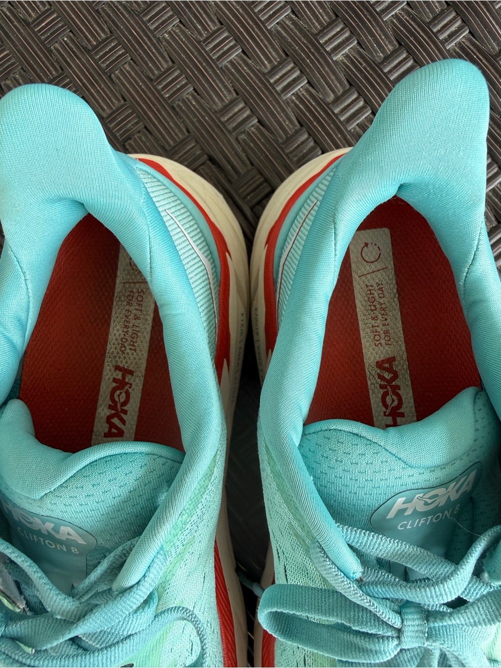 EUC Hoka Clifton One Women’s Turquoise and Coral Sneakers Athletic Running Shoes - Picture 11 of 13